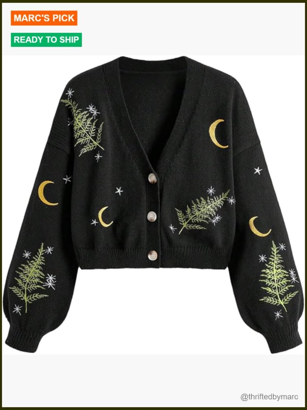 Graphic Embroidered Cardigan Sweater Button Up Long Sleeve Knit Outerwear